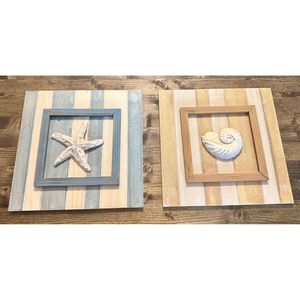 Nautical Wall Art 12x12 Excellent 3D Starfish Shell Coastal Set of 2